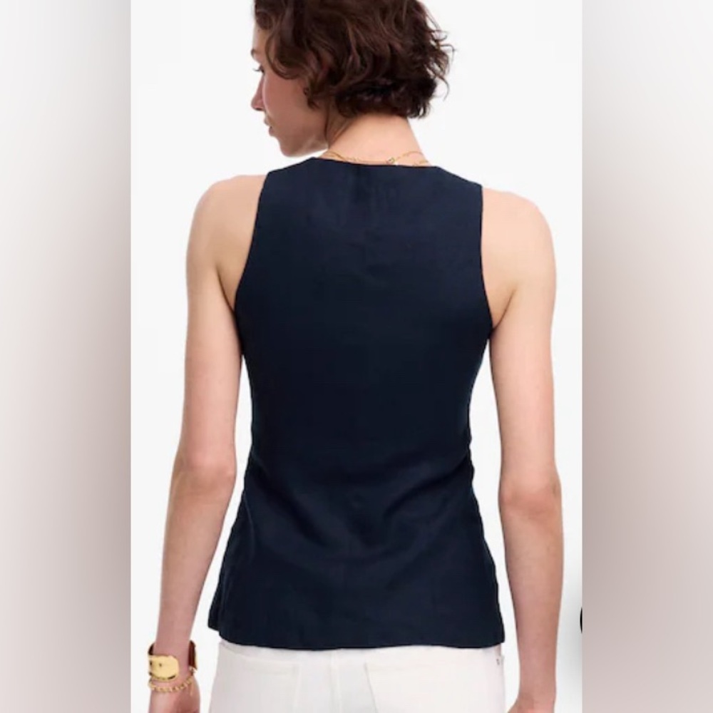 Madewell Womens Blue Linen Scoopneck Cutaway Vest - Picture 2 of 8